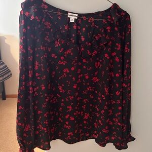 Black Blouse with Red Floral Pattern